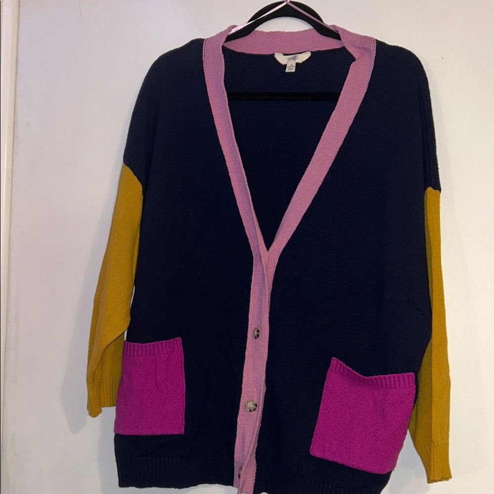 Terra & Sky Women's Navy, Pink, and Mustard Cardigan